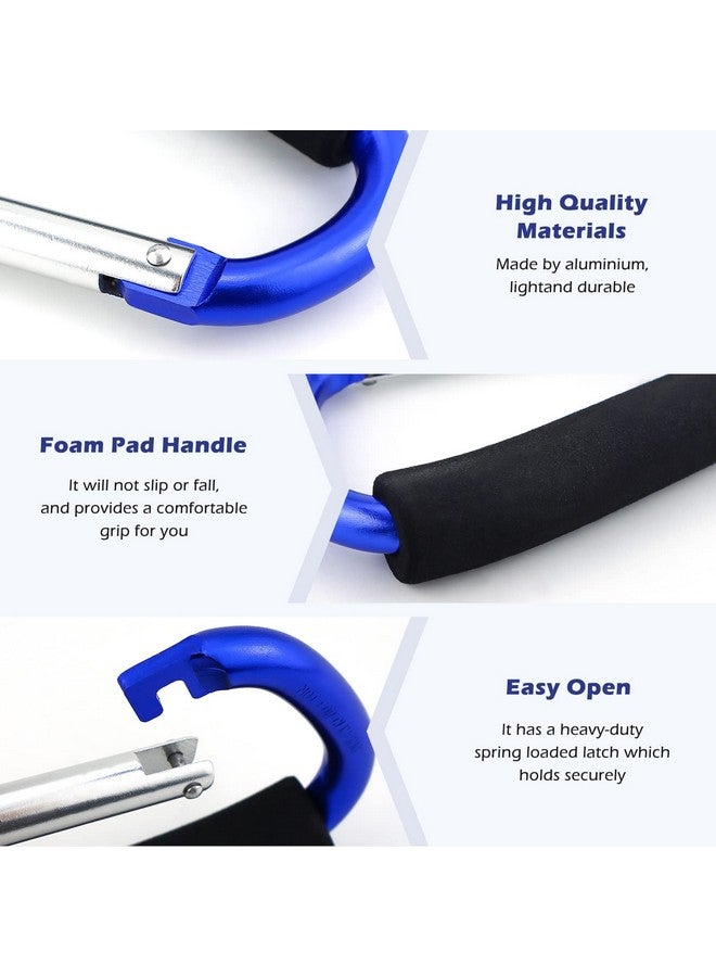 جيالي حقيبة تسوق بقالة من JIALEEY، حامل بمقبض، أداة حمل متعددة الأغراض، خطاف كبس، مجموعة خطاف عربة الأطفال، ملحقات منظمة مع قبضة إسفنجية ناعمة للتعليق، عبوة من قطعتين، أزرق - Image 3