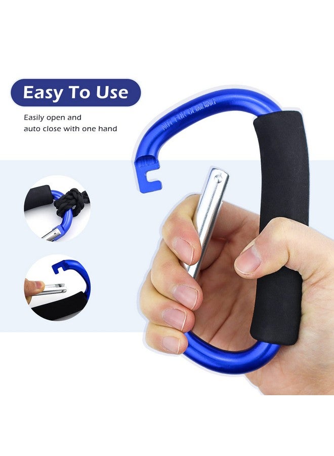 جيالي حقيبة تسوق بقالة من JIALEEY، حامل بمقبض، أداة حمل متعددة الأغراض، خطاف كبس، مجموعة خطاف عربة الأطفال، ملحقات منظمة مع قبضة إسفنجية ناعمة للتعليق، عبوة من قطعتين، أزرق - Image 4