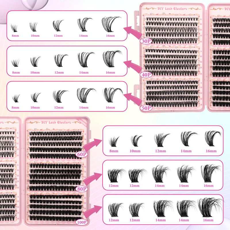 Gmagictobo DIY Lash Clusters Kit Volume Lash Clusters Thick Eyelash Extension Kit Individual Lashes Thin Band Lashes Clusters Lash Bond and Seal Lash Tweezers - Image 4