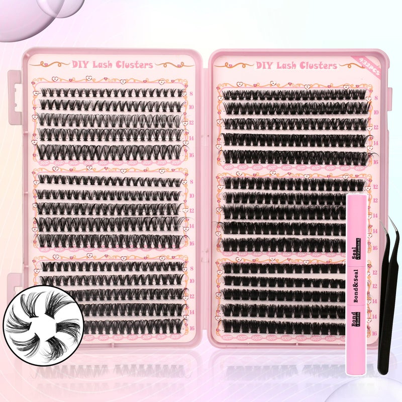 Gmagictobo DIY Lash Clusters Kit Volume Lash Clusters Thick Eyelash Extension Kit Individual Lashes Thin Band Lashes Clusters Lash Bond and Seal Lash Tweezers - Image 1