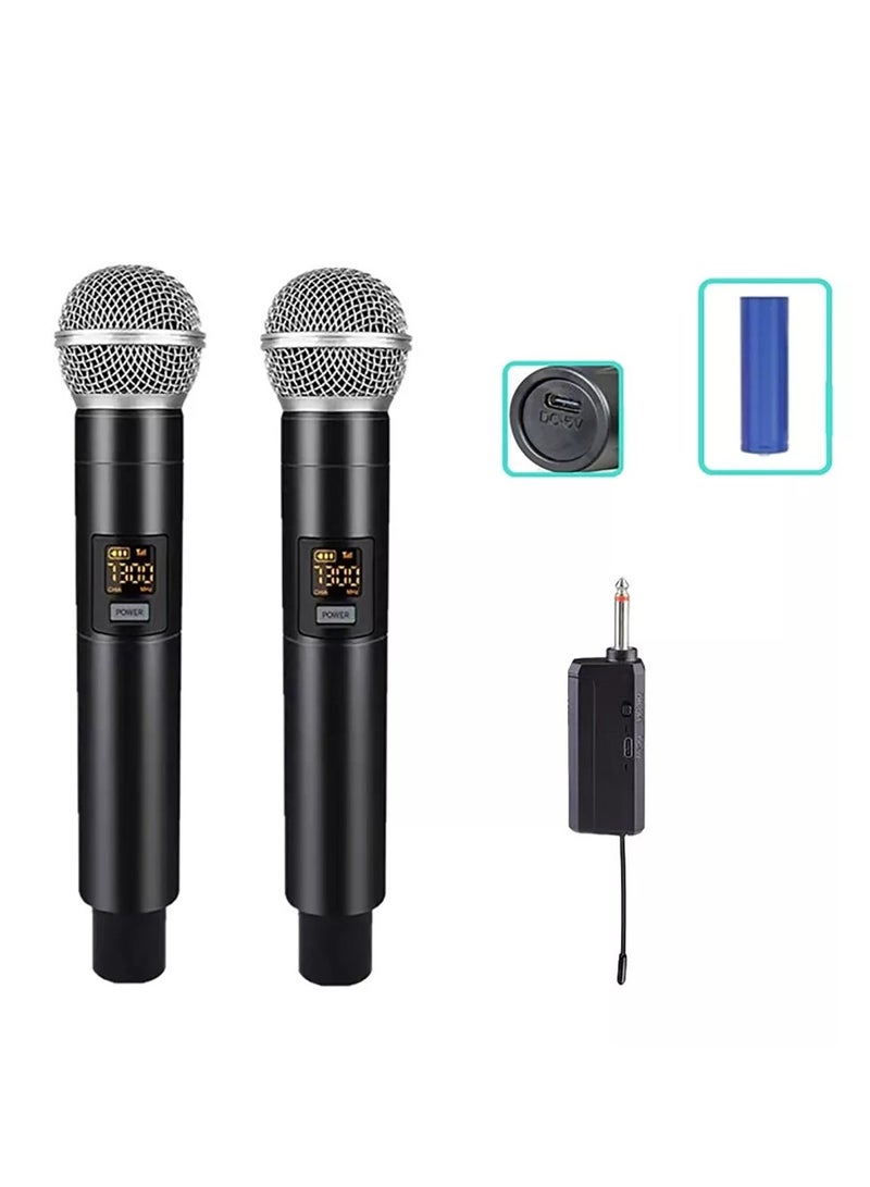 Wireless Microphone  UHF Cordless Dual Handheld Dynamic Mic Set With Rechargeable Receiver For Karaoke Party Voice Amplifier Singing Machine  - Image 2