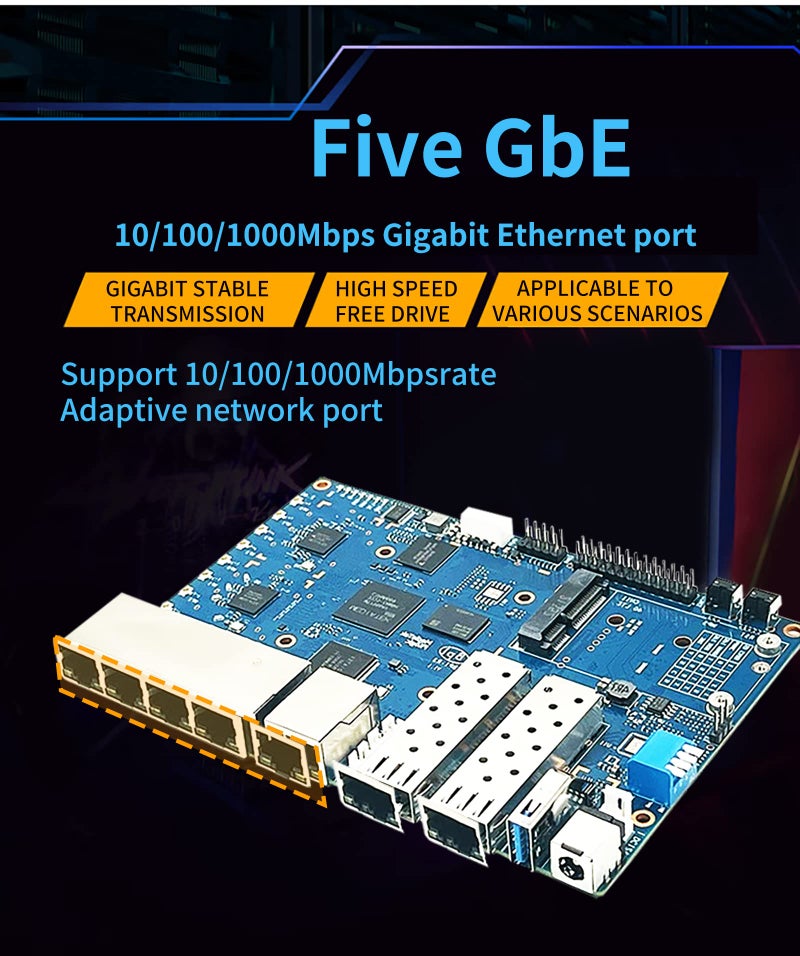 youyeetoo BPI-R3 WiFi 6 Router Development Board with MediaTek MT7986 Chip 2GB DDR RAM, 8GB eMMC Flash, Dual GbE LAN for IoT Router Projects, M.2 Key-E PCIe Interface (Banana pi R3 Router Board Kits) - Image 4