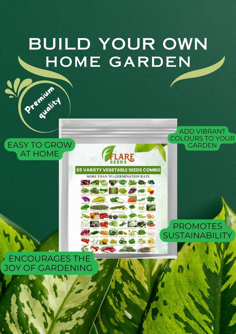 FLARE SEEDS No.1 Organic, Winter, Summer, Home Garden, Seeds Bank, Vegetable 65 Seeds Combo - Image 3
