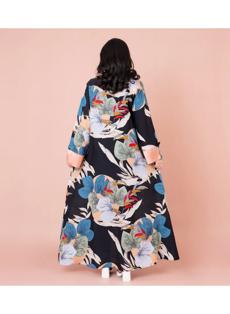 IKKXA Embroidered Leaf Blossom Jalabiya IN1032 Black