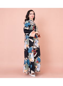 اكسا جلابية مطرزة نقوش ورق شجر IN1032 اسود  - Image 3