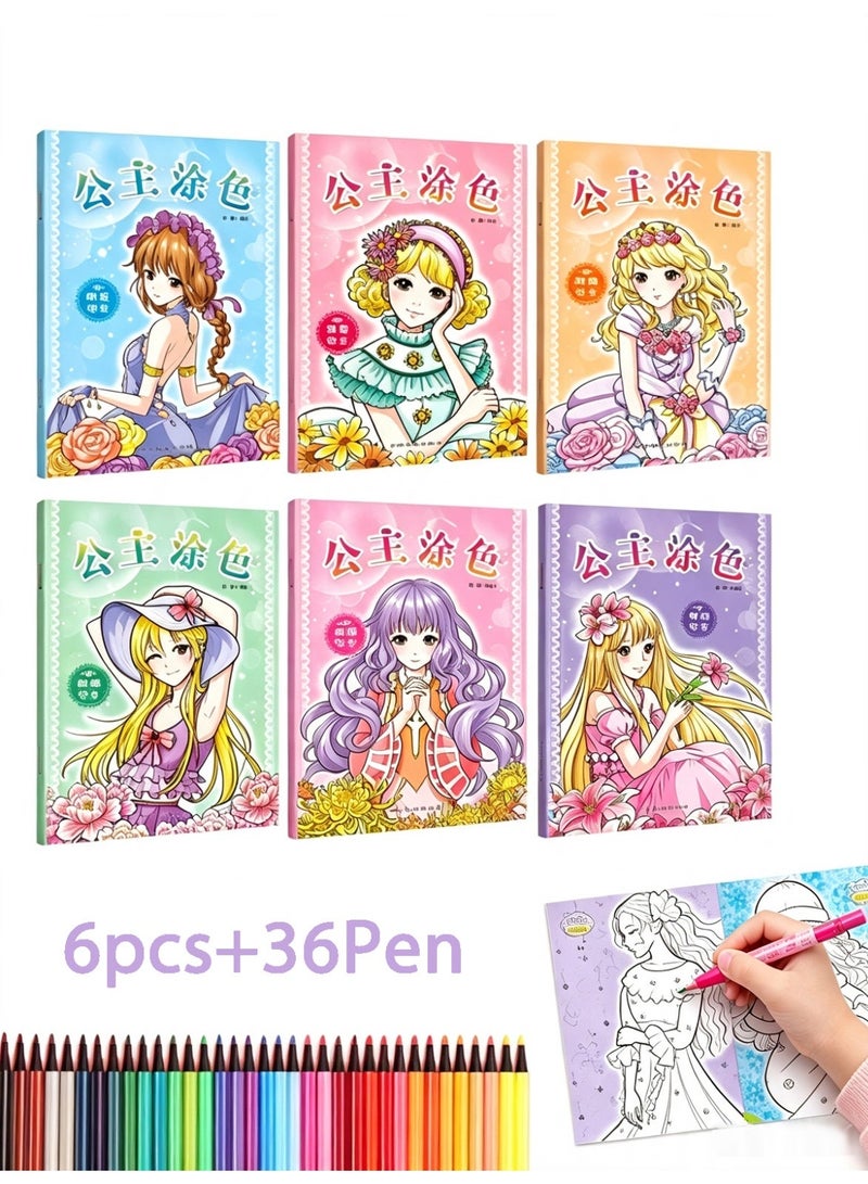 olayks 8 Pcs Fashion Girl Princess Coloring Books, with 36 Colour Pens, Encourages Creative Expression, Improves Children's Imagination and Color Perception, Great Birthday and Christmas Gift for Kids, Ideal Children’s Drawing Supplies - Image 1