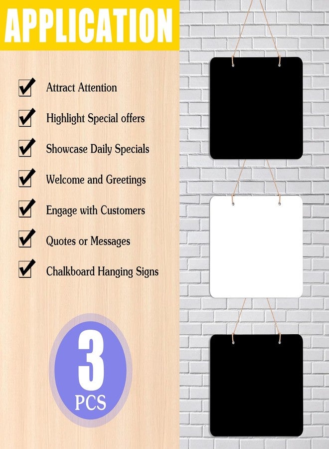 THSLSFX 3Pcs Hanging Chalkboard Signs, 8x10 Inch Wooden Double Sided Hanging Erasable Message Board, Memo Message Sign with Hanging String for Wedding Kitchen Home Party Decoration - Image 3