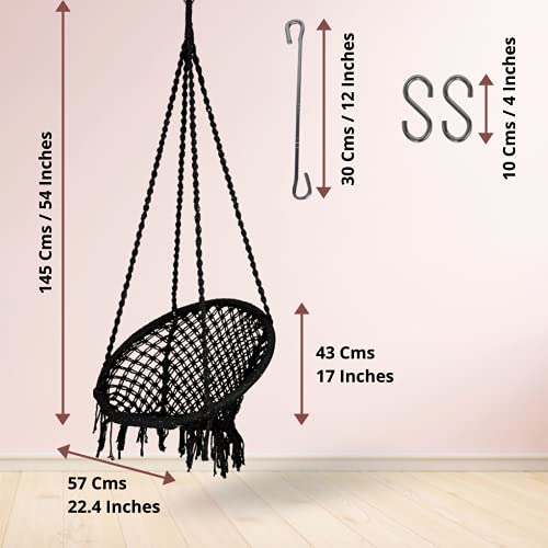 Curio Centre Make in India Premium D Shape Cotton Swing for Home & Balcony Hammock Chair with Hanging Accessories/Swing Chair Balcony/Swing Chair for Indoor for Outdoor (Black) - Image 4