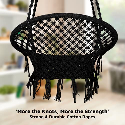 Curio Centre Make in India Premium D Shape Cotton Swing for Home & Balcony Hammock Chair with Hanging Accessories/Swing Chair Balcony/Swing Chair for Indoor for Outdoor (Black) - Image 3