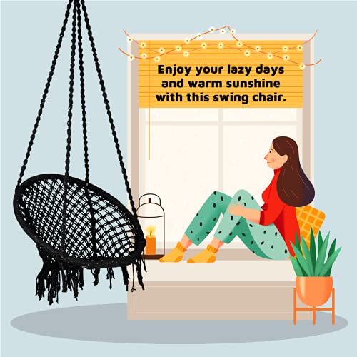 Curio Centre Make in India Premium D Shape Cotton Swing for Home & Balcony Hammock Chair with Hanging Accessories/Swing Chair Balcony/Swing Chair for Indoor for Outdoor (Black) - Image 5