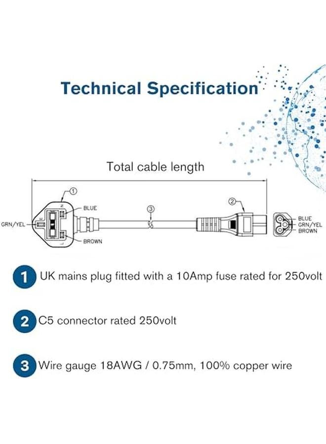 erorex 80603 3 Metre C5 Laptop Power Cable Iec60320C5 To Bs1363 9 Foot Cloverleaf Power Cord Black - Image 5