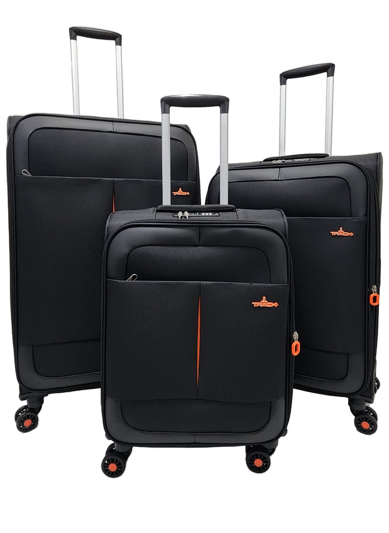 Track - Soft Shell Trolley Luggage Set 3 Expandable Lightweight Suitcases With 4 Wheels - Image 1