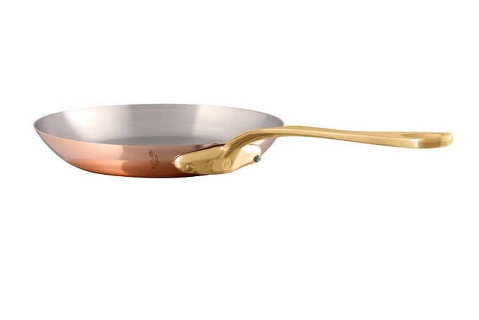 MHERITAGE 200 B 2MM POLISHED COPPER STAINLESS STEEL FRYING PAN WITH BRASS HANDLES 1024IN MADE IN FRANCE