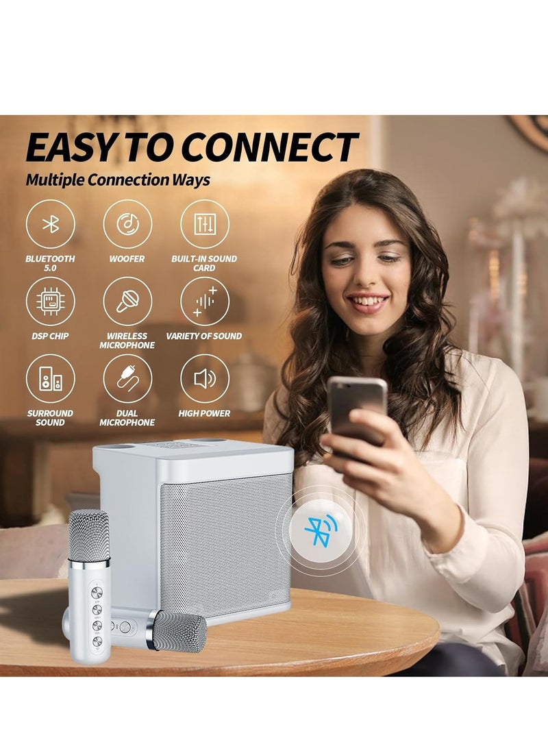 JAJEEK Karaoke Machine for Adults and Kids, Portable Bluetooth Karaoke Speaker with 2 Wireless Microphones, PA Speaker System for Indoor & Outdoor Parties, Family Gatherings, and Events (White) - Image 2