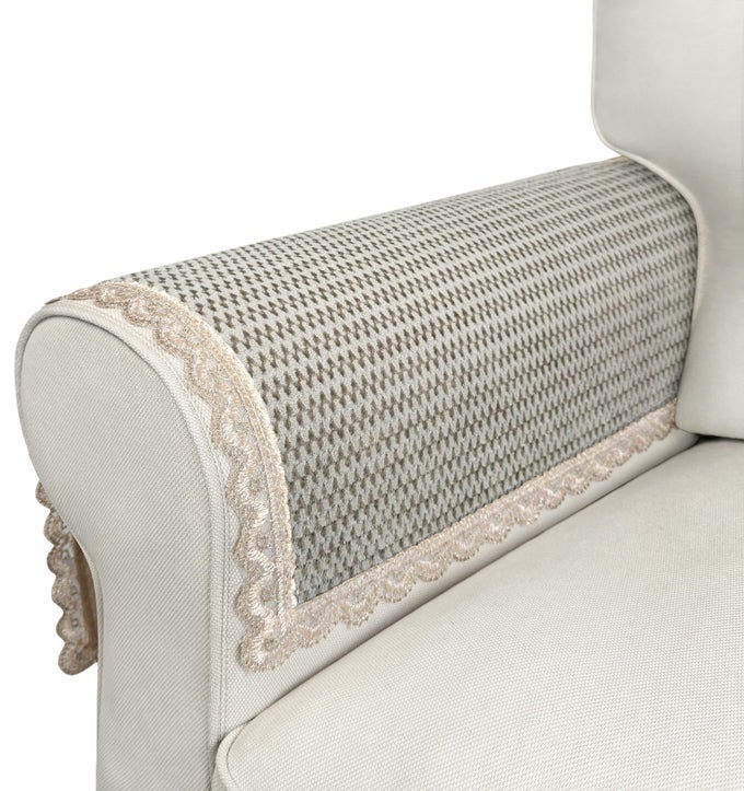 VELVET COUCH ARM COVERS 2PCS NONSLIP LACE ARMREST BACKREST COVERS FOR PET ARMCHAIR LOVESEAT RECLINER 2420 SAND