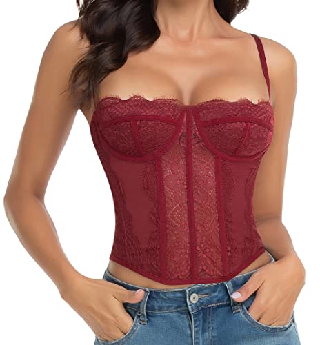 Raxnode Lace Bustier Corset Tops for Women - Sexy Going Out Party Club Top with Buckle - Image 1