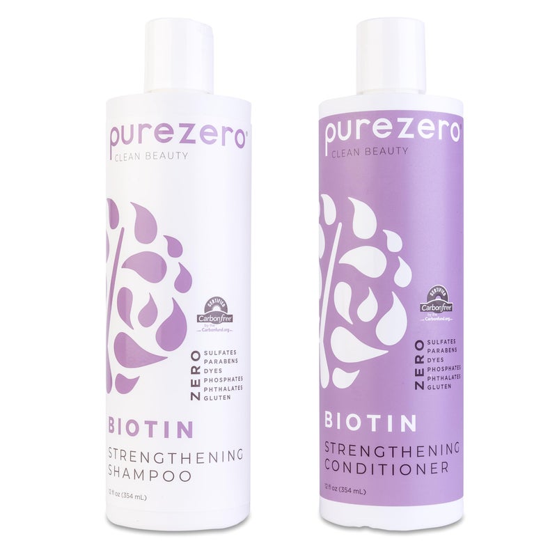 Purezero Biotin Shampoo & Conditioner set - Anti Thinning Formula - Volumizing, Thicker, Fuller Hair - Zero Sulfates, Parabens, Dyes, Gluten - 100% Vegan & Cruelty Free - Great For Color Treated Hair - Image 1
