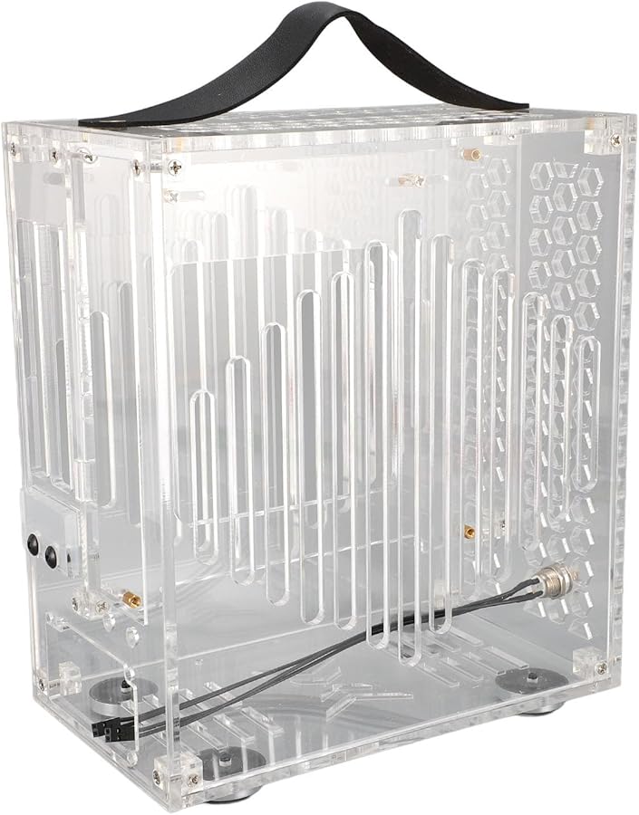 حالة كمبيوتر صغيرة شفافة من نوع Mini ITX بمقبض وتصميم مفتوح 360 درجة للتهوية مع زجاج كامل الجانب - Image 2