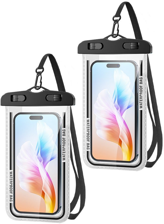 2-Pack Waterproof Phone Case – IPX8 Certified, 30M Underwater Pouch for Large Phones up to 7.2''; Compatible with iPhone 17/16/15/14/13 Series, for Samsung Galaxy S25/S24/S23/S24 Ultra/FE,Google Pixel 10/9/8 (Black)