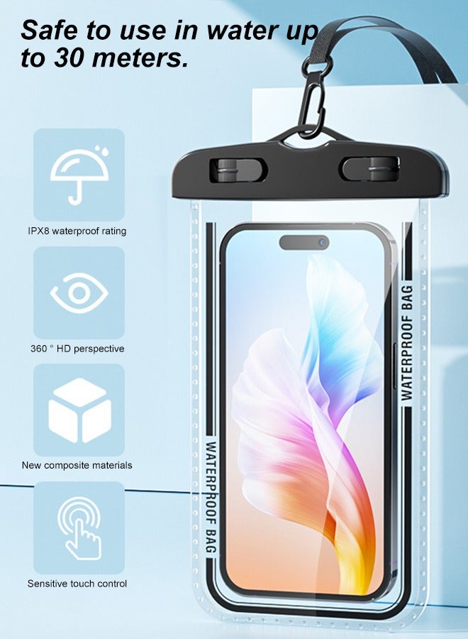 بشكل مختصر حافظة هاتف المطهرة من 2 قطع – معتمدة IPX8، كيس مُطهرة لـ 30 متر تحت الماء لجهازي هاتف كبير بحجم يصل إلى 7.2 بوصة؛ متوافقة مع أجهزة iPhone 17/16/15/14/13 Series، و Samsung Galaxy S25/S24/S23/S24 Ultra/FE، و Google Pixel 10/9/8 (أسود) - Image 3