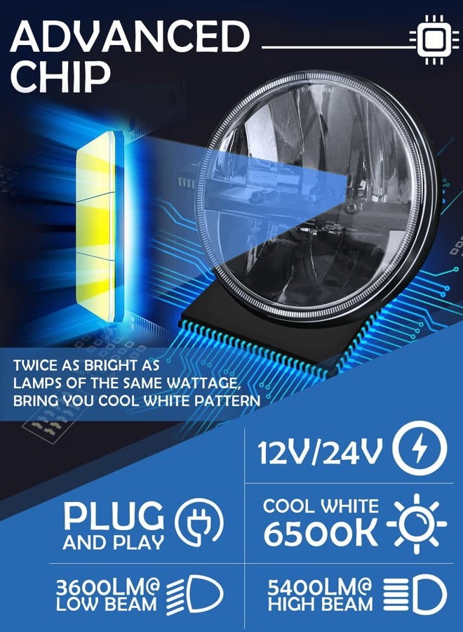 ZIMABLUE 7 inch LED Headlight 2PCS Cool White High Low Beam Plug and Play 7" round Headlights H6024 LED Headlight DOT Approved Compatible with Jeep Wrangler JK TJ CJ, Truck SUV etc (Reflector (2pcs)) - Image 5