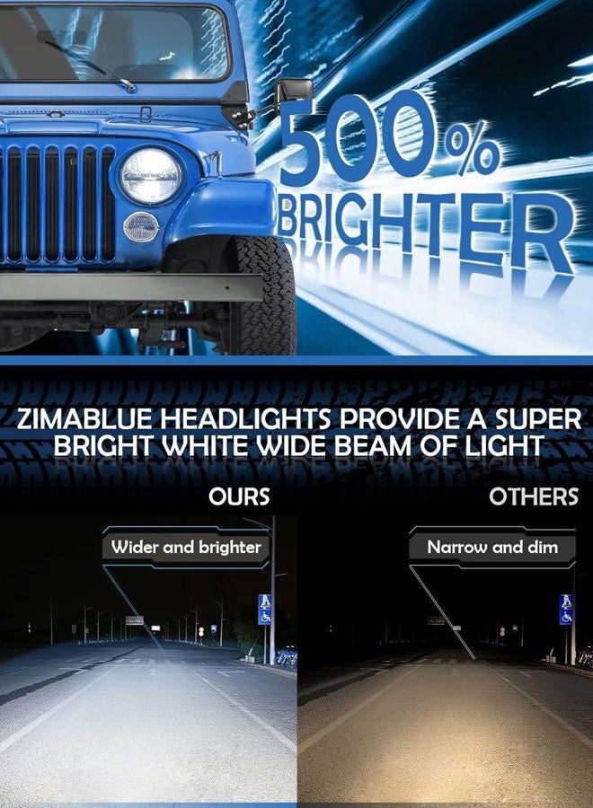 ZIMABLUE 7 inch LED Headlight 2PCS Cool White High Low Beam Plug and Play 7" round Headlights H6024 LED Headlight DOT Approved Compatible with Jeep Wrangler JK TJ CJ, Truck SUV etc (Reflector (2pcs)) - Image 3