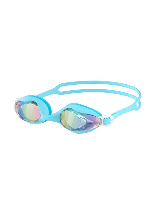 Dolphin 5016 Anti-Fog & UV Swimming Goggles for Adults Mirrored Lenses Silicone Straps With Box & Earplugs, Cyan - Image 1