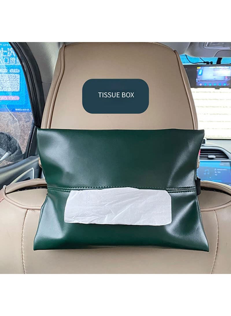 حقيبة مناديل من جلد البولي يوريثان معلقة أنيقة مع كيس مناديل بسحاب صندوق مناديل حاوية للمنزل والمكتب والمكتب والمطعم - Image 3