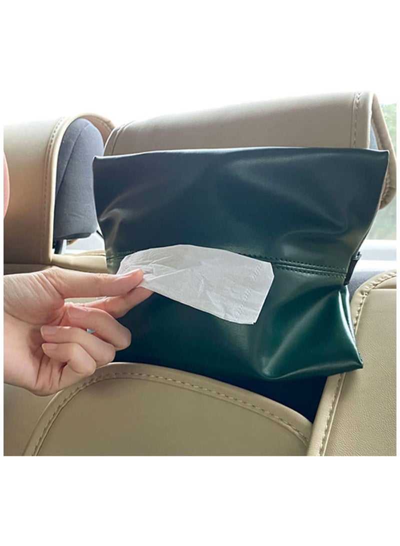 حقيبة مناديل من جلد البولي يوريثان معلقة أنيقة مع كيس مناديل بسحاب صندوق مناديل حاوية للمنزل والمكتب والمكتب والمطعم - Image 4