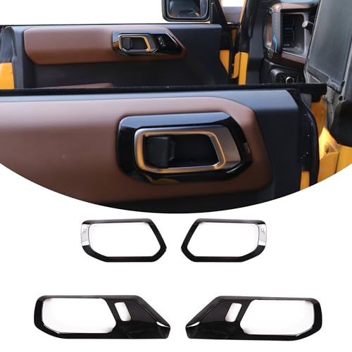 RERPRO غطاء واقي للخدوش لمقبض الباب الداخلي RERPRO متوافق مع 2021 2022 2023 2024 2025 فورد برونكو ملحقات داخلية ملصق زخرفي لمقبض مفتاح الباب 4 عبوات باللون الأسود - Image 1