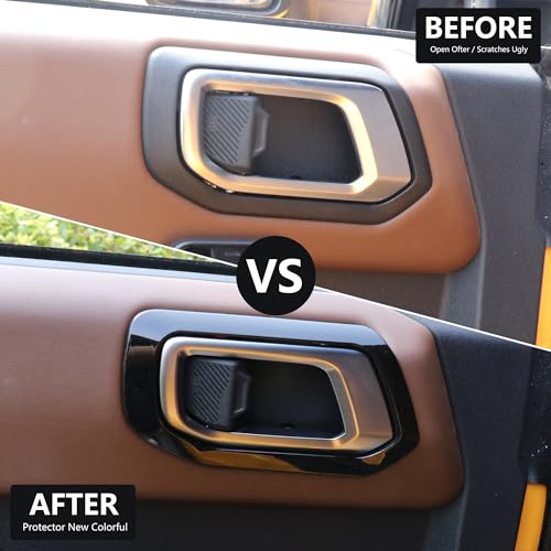 RERPRO غطاء واقي للخدوش لمقبض الباب الداخلي RERPRO متوافق مع 2021 2022 2023 2024 2025 فورد برونكو ملحقات داخلية ملصق زخرفي لمقبض مفتاح الباب 4 عبوات باللون الأسود - Image 3