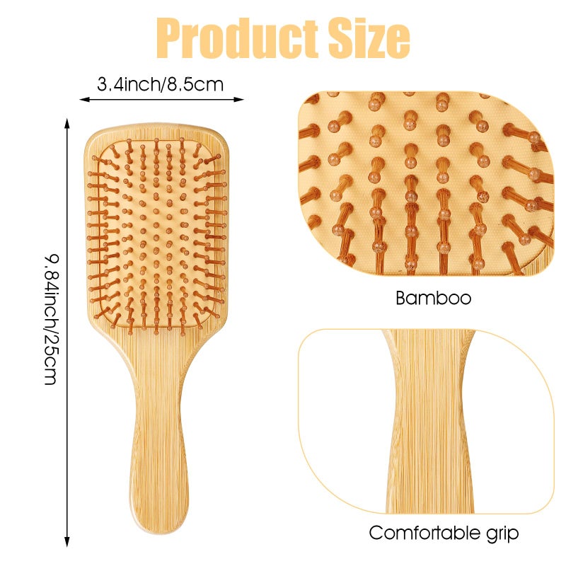 Wanmu 6 Pcs Bamboo Hair Brush Bulk Natural Wooden Paddle Brush Round-tipped Bamboo Bristles Detangling Brushes, Lightweight Massage Anti Static for Women Men and Children for Hair Growth (9.84'' Ã— 3.4'') - Image 2