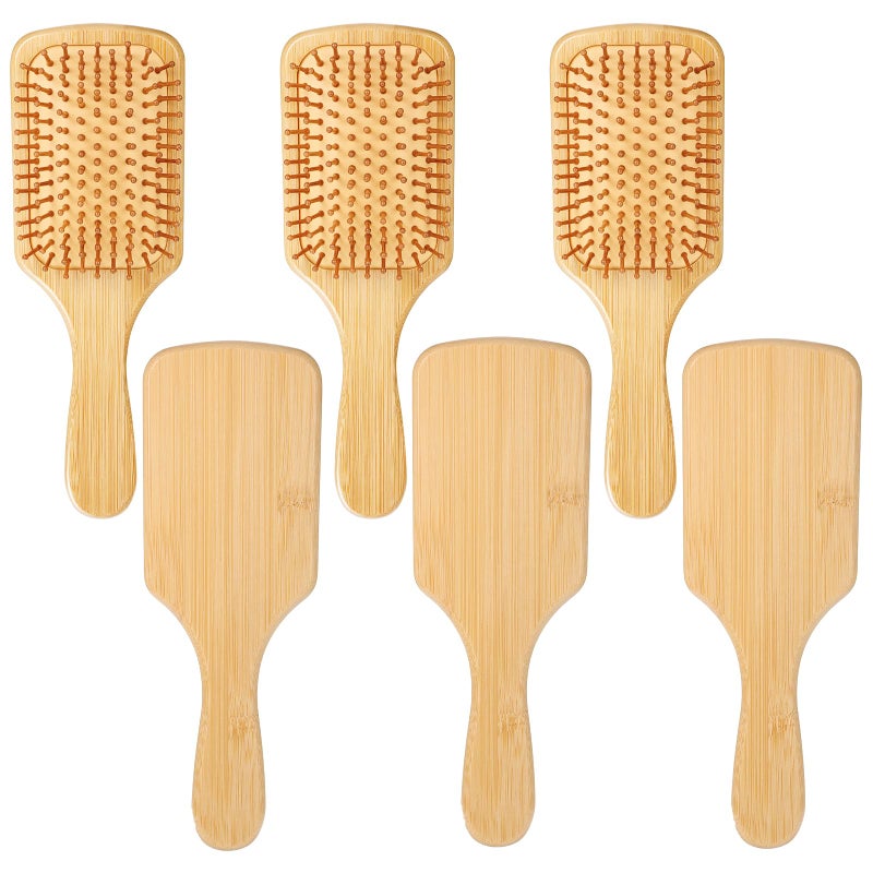 Wanmu 6 Pcs Bamboo Hair Brush Bulk Natural Wooden Paddle Brush Round-tipped Bamboo Bristles Detangling Brushes, Lightweight Massage Anti Static for Women Men and Children for Hair Growth (9.84'' Ã— 3.4'') - Image 1