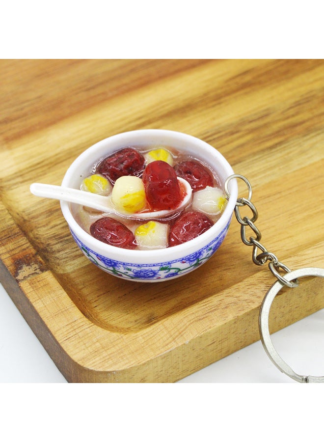 DIY Simulation Food Model Toy Bowl Keychain Role Play Kitchenware For Children Educational Toys Plastic Models Realistic Food-Color:Red Dates And Lotus Seeds  - Image 1