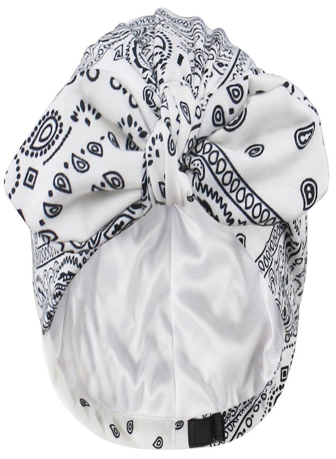 Ababalaya Satin Lined Beanies for Women Chemo Headwear Silky Lined Cotton Sleeping Cap, White, One size - Image 1