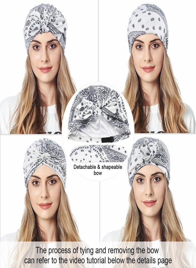 Ababalaya Satin Lined Beanies for Women Chemo Headwear Silky Lined Cotton Sleeping Cap, White, One size - Image 4