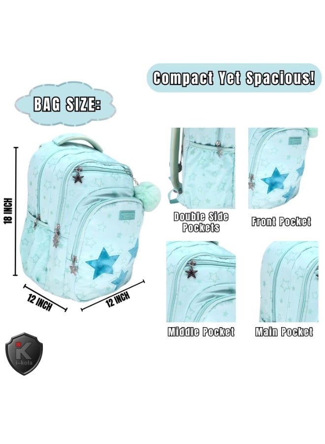 i-kola Light Blue 18" School Bag | School Backpack For Teenagers | 3 Compartments | PVC Material | School Bags | Backpack For School | School Bag For Boys | School Bag For Girls (I-70011 18BP) - Image 2