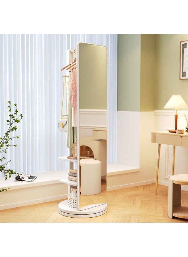 Bluejw Full-Length Mirror Standing Modern and Simple Oval 360° Rotating Storage Partition Floor Rolling Dressing Mirror Wooden Movable Three-Dimensional Large Mirror 170*50cm - Image 2