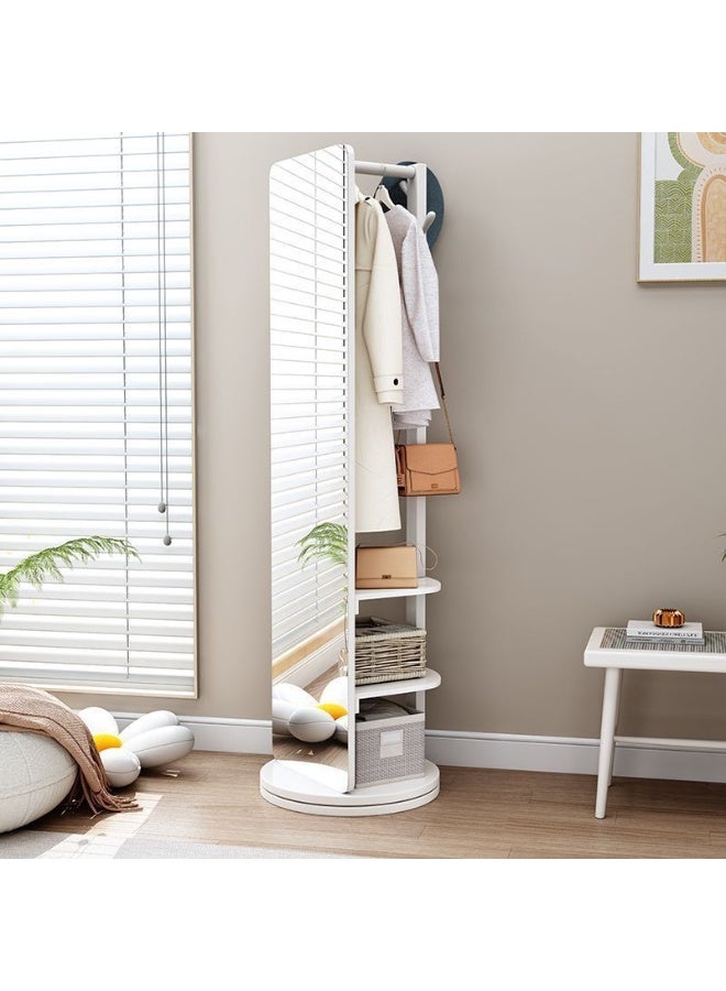 Bluejw Full-Length Mirror Standing Modern and Simple Oval 360° Rotating Storage Partition Floor Rolling Dressing Mirror Wooden Movable Three-Dimensional Large Mirror 170*50cm - Image 1