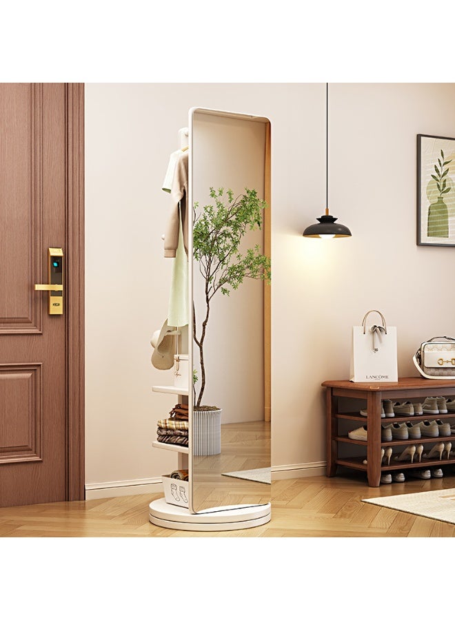 Bluejw Full-Length Mirror Standing Modern and Simple Oval 360° Rotating Storage Partition Floor Rolling Dressing Mirror Wooden Movable Three-Dimensional Large Mirror 170*50cm - Image 3
