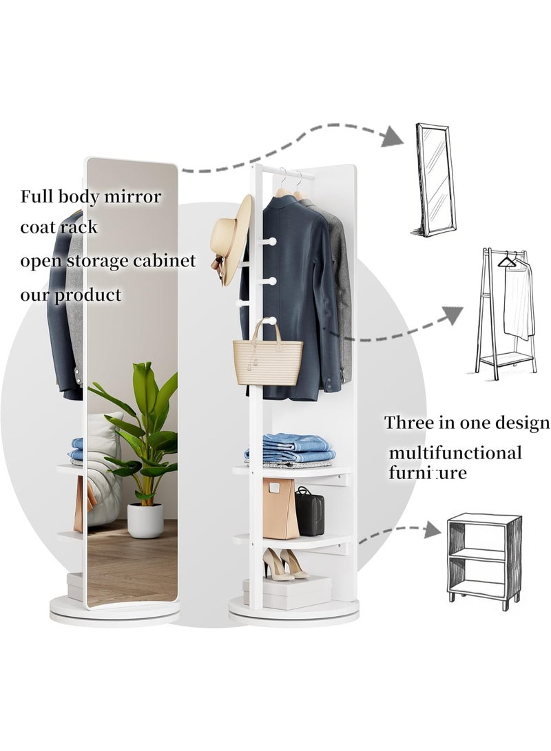 Bluejw Full-Length Mirror Standing Modern and Simple Oval 360° Rotating Storage Partition Floor Rolling Dressing Mirror Wooden Movable Three-Dimensional Large Mirror 170*50cm - Image 4