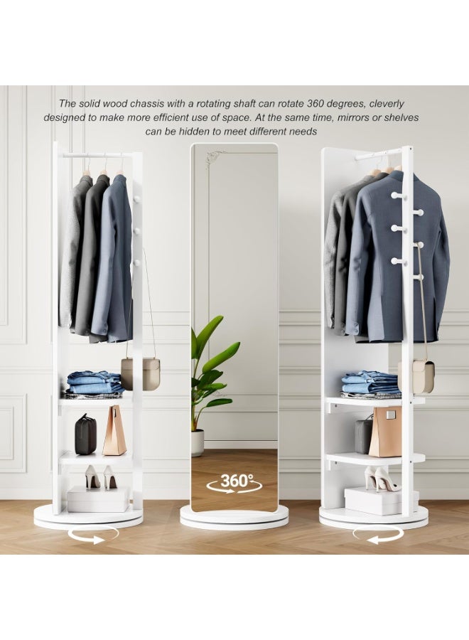 Bluejw Full-Length Mirror Standing Modern and Simple Oval 360° Rotating Storage Partition Floor Rolling Dressing Mirror Wooden Movable Three-Dimensional Large Mirror 170*50cm - Image 5