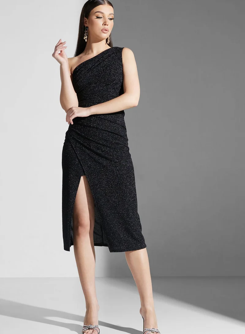 Ella Limited Edition Asymmetric Glitter Midi Dress