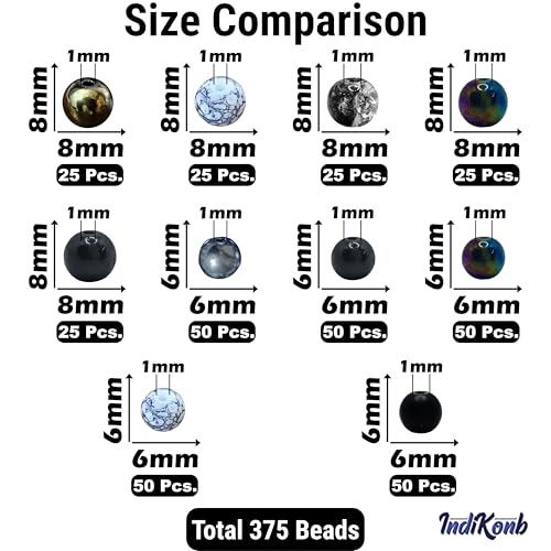 INDIKONB Glass Pearl Combo Set | 6mm & 8mm Round Pearls | Glass Craft Supplies for Jewellery Making | Moti for DIY Crafts & Accessories (Black) - Image 2