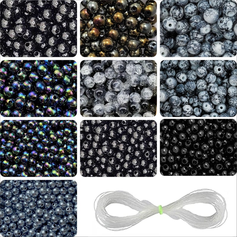 INDIKONB Glass Pearl Combo Set | 6mm & 8mm Round Pearls | Glass Craft Supplies for Jewellery Making | Moti for DIY Crafts & Accessories (Black) - Image 4