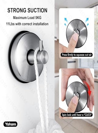 High Quality New Style Suction Cup Hooks, Stainless Steel Suction Cup, Suitable for Kitchen Hanger Towel Wall, No Drilling Required, Brushed Silver 2 Pieces - pzsku/ZD643A25099DB58928917Z/45/_/1732609876/75d53c5a-4d83-40c7-aeb9-562e9deca075