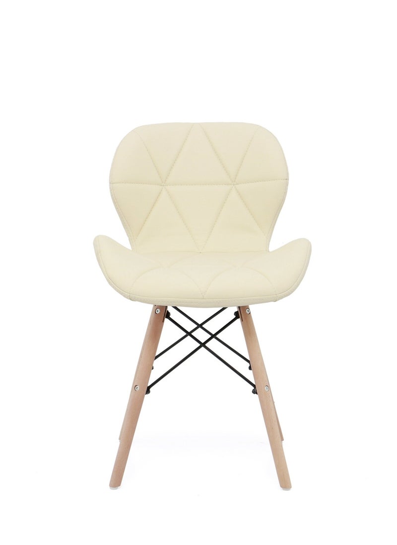 Taimi - Set of 4 Modern Dining Chair, Eames Style, PU Leather Seat, Natural Wood Legs, Scandinavian Design, Lightweight and Durable – Perfect for Dining, Living Room, or Home Office Beige - Image 1