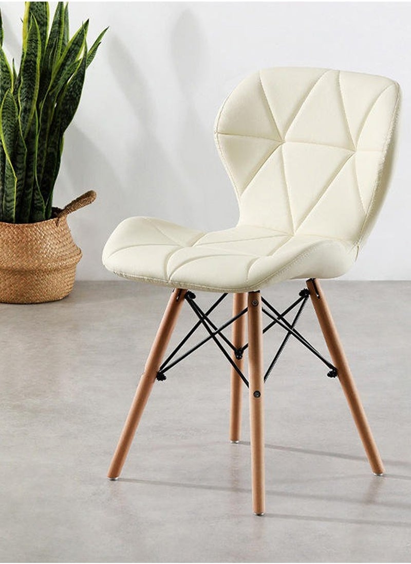 Taimi - Set of 4 Modern Dining Chair, Eames Style, PU Leather Seat, Natural Wood Legs, Scandinavian Design, Lightweight and Durable – Perfect for Dining, Living Room, or Home Office Beige - Image 1
