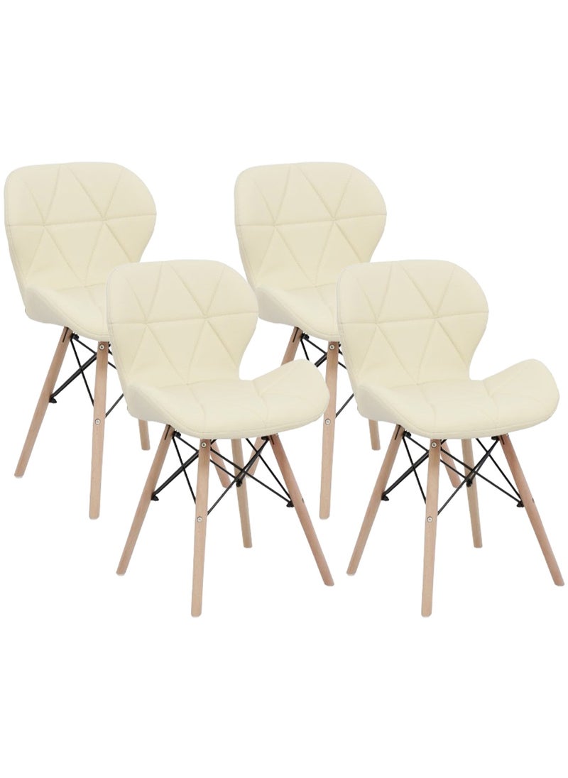 Taimi - Set of 4 Modern Dining Chair, Eames Style, PU Leather Seat, Natural Wood Legs, Scandinavian Design, Lightweight and Durable – Perfect for Dining, Living Room, or Home Office Beige - Image 1