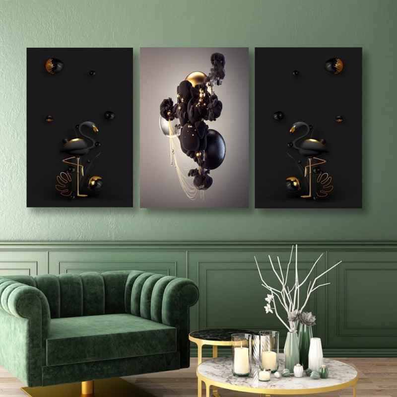 Marktna Three modern-designed canvas paintings with a hollow frame, measuring (150×70), three pieces - Image 1